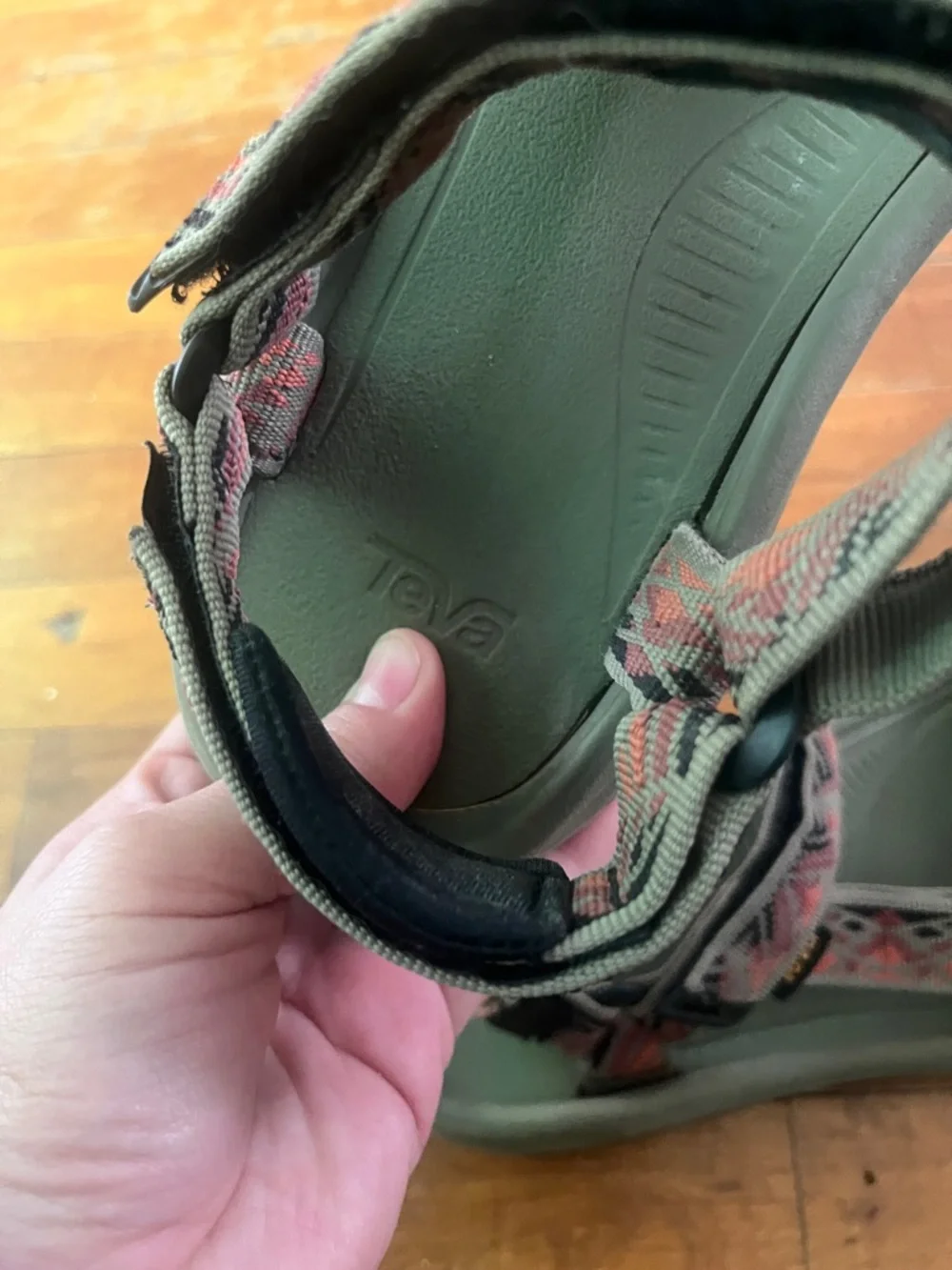 Teva Olive Green Sandals with Pink Patterned Straps